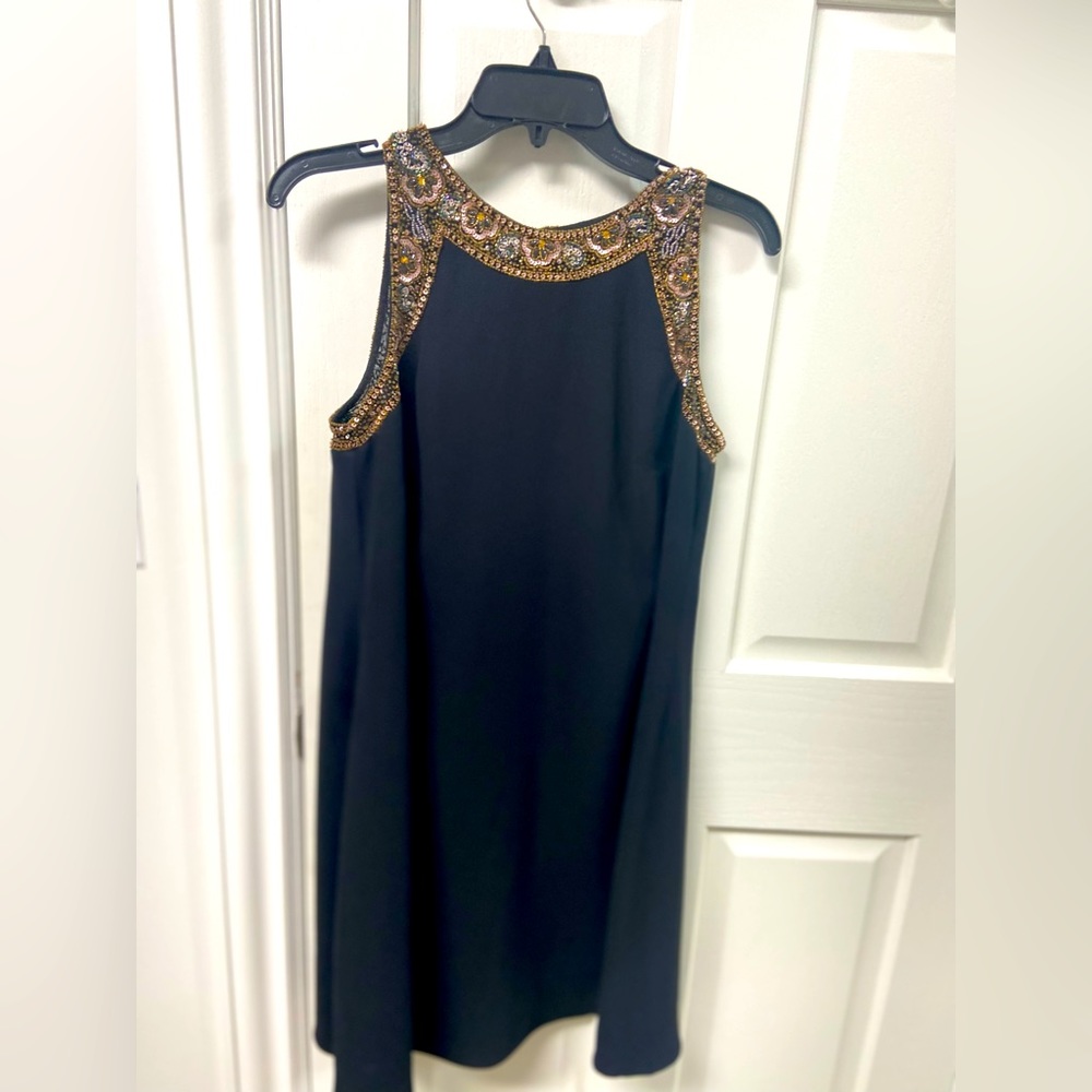 Gold beaded black mini Aidan Mattox dress! NWT!